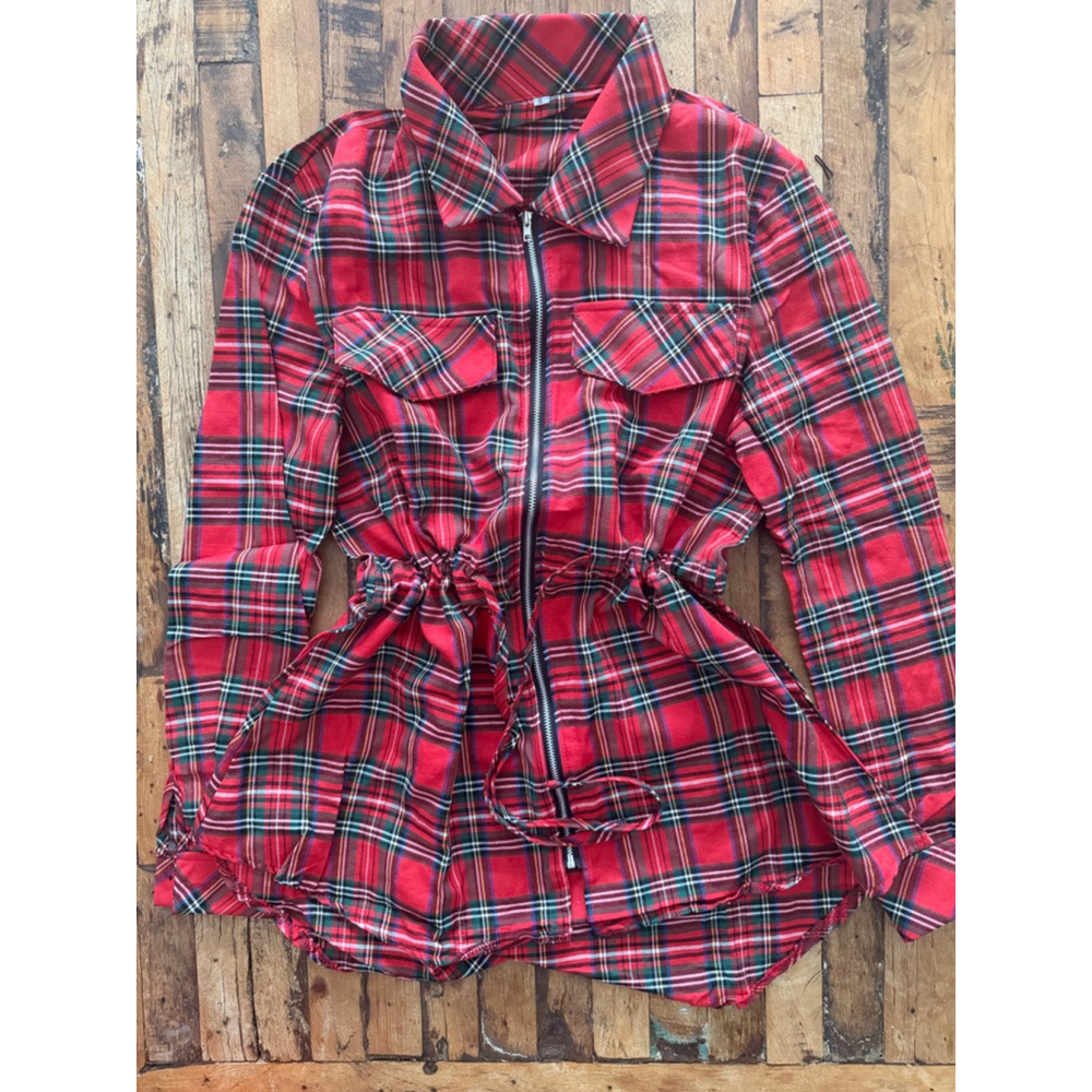 Women's Plaid Button Down Shirt S Red Green
